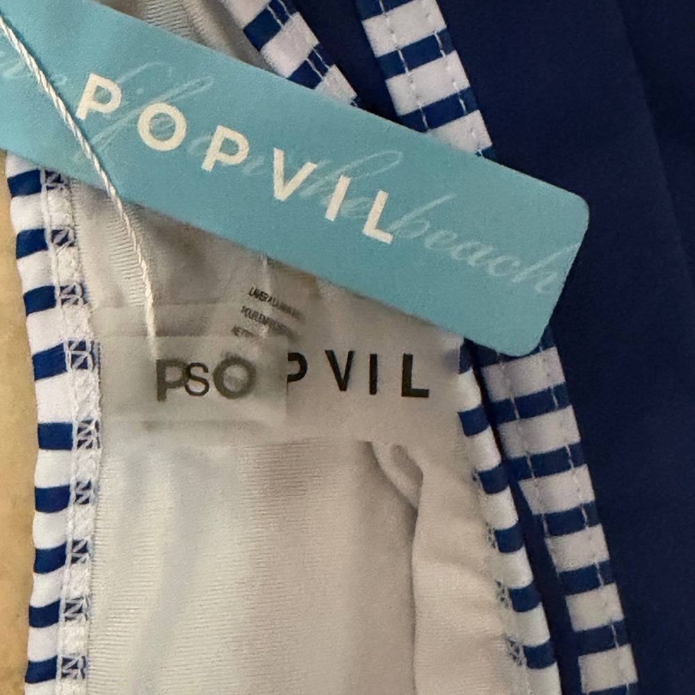NWT Popvil High Waisted Bikini Set Blue Stripe Crisscross Sporty Bikini Small - Picture 7 of 7